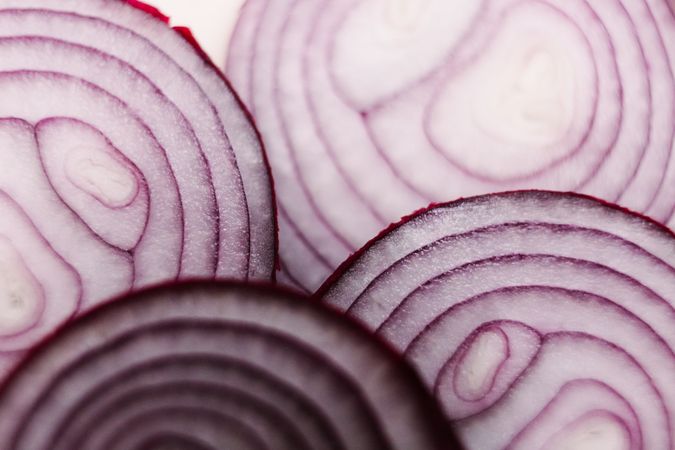 Slices of onion on tabletop