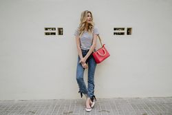 Lovely shy woman looking away