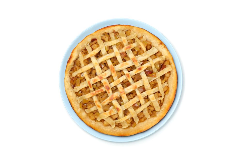 Plate with tasty apple pie isolated on plain background