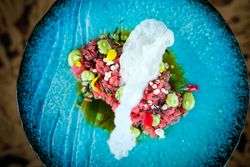Sophisticated tuna tartare with prawn cracker