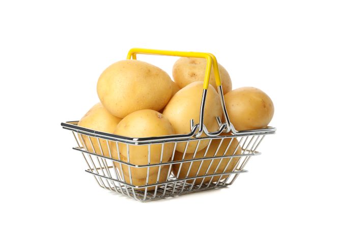 Steel basket full of potatoes