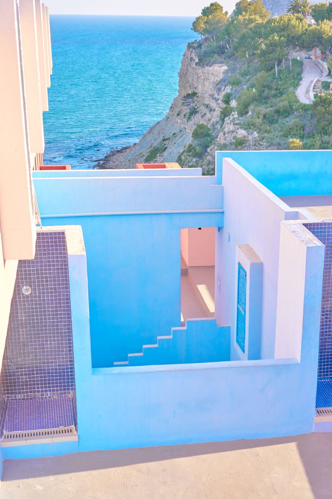 blue wall construction against blue sea