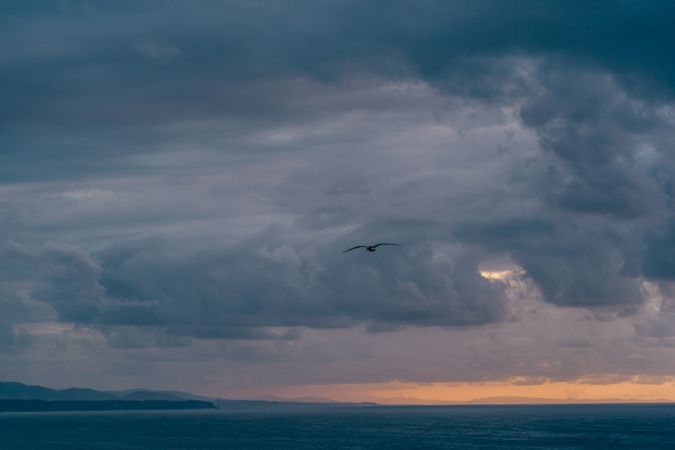 Gray clouds on sundown sky over sea