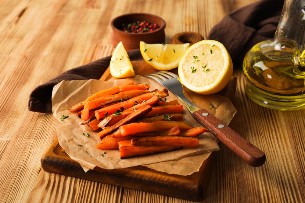 Concept of tasty food - sweet potato fries