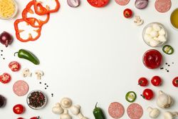 Ingredients for cooking pizza on blank background
