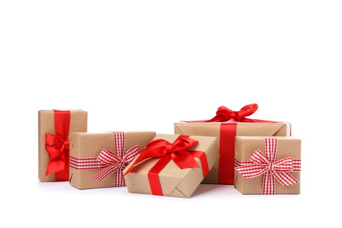 Group of beautiful gift boxes isolated on blank background