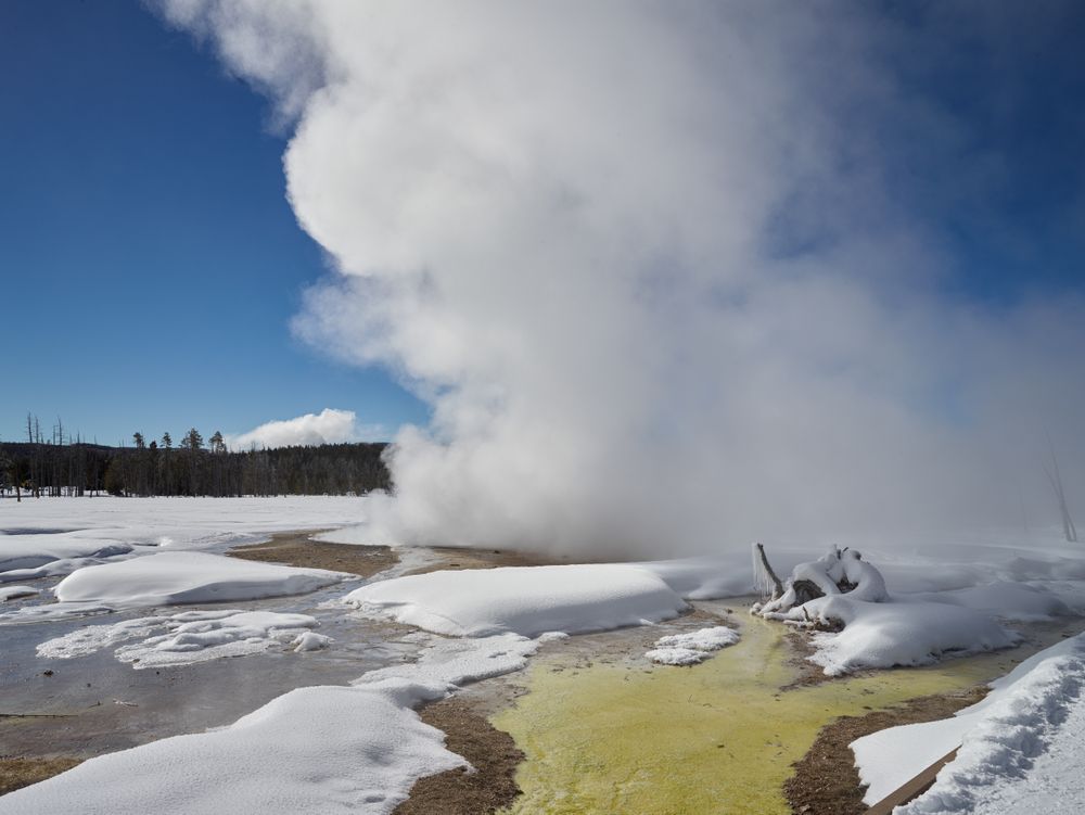 Thermal features by Artist Point overlooking the Lower Falls of the Yellowstone River
