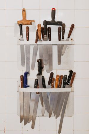 Cooking tools hanging on wall
