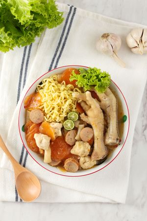 Seblak Kerupuk Ceker, Spicy Soup with Chicken Feet and Crackers