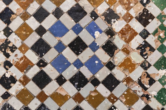 Abstract mosaic on facade of building