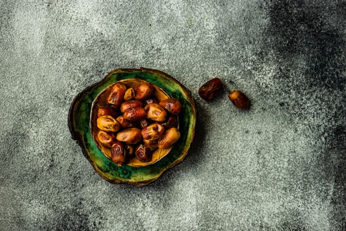 Top view of bowl of dates
