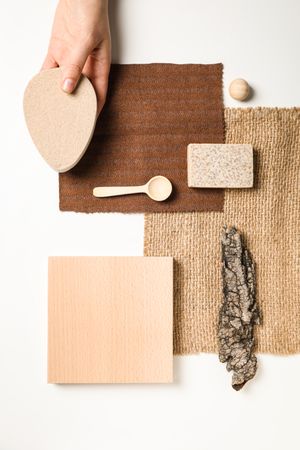 Flat lay of creative moodboard composition, top view