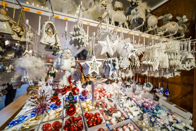 Variety of handmade souvenirs in Christmas market