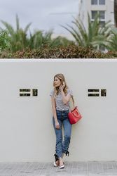 Lovely shy woman looking away