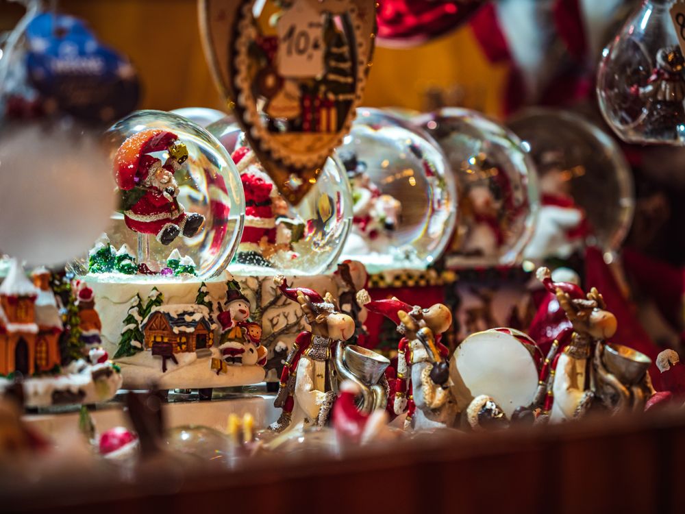 Christmas snow globes in the streets of Strasbourg, France