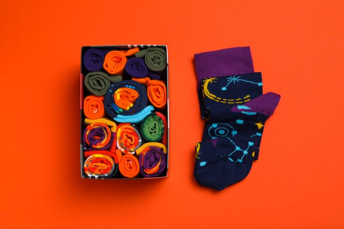 Concept of clothes for legs - socks, top view