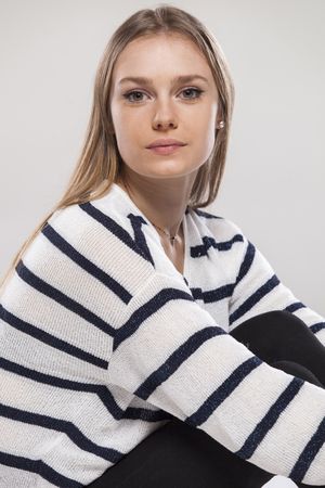 young woman in striped clothing