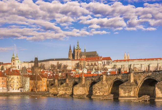 Charles Bridge under a cloudy sky