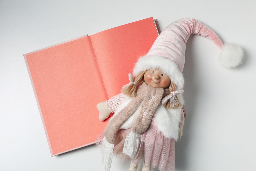 Concept of baby book or books for children, top view