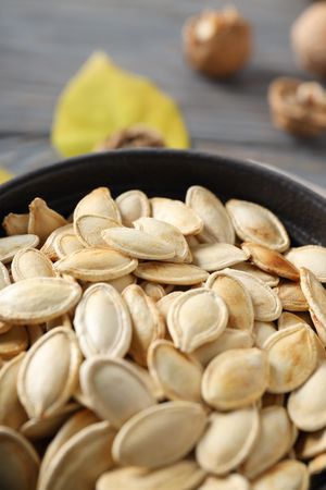 Concept of Autumn vibe food, Pumpkin, Pumpkin seeds