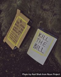 London, England, United Kingdom - March 16, 2021: Two signs from a Kill the Bill protest 4dB2l0