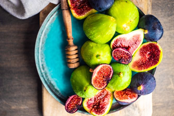Freshly picked figs on a plate in the kitchen