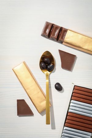 Concept of tasty food, chocolate, top view
