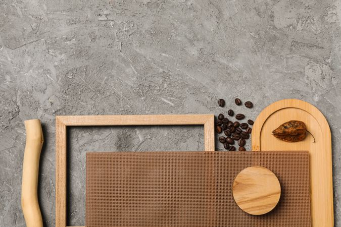 Flat lay of creative moodboard composition, space for text