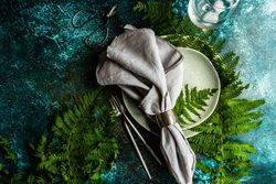 Summer rural table setting with fern