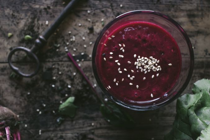 Beetroot and fresh smoothie on wooden table