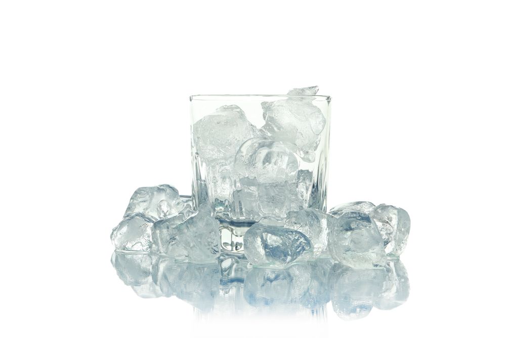 Crystal rocks glass surrounded by ice