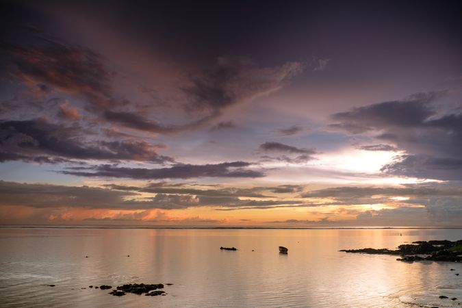 Vast colorful sky at dawn in Mauritius