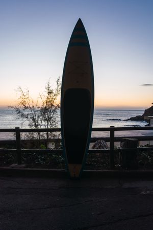 Man practicing paddle surfing with neoprene in a sunrise