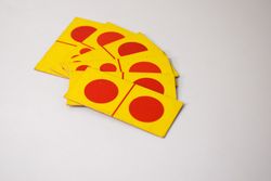 Domino cards spread on table