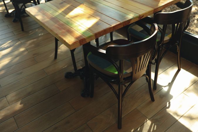 Interior of restaurant with vintage chairs and tables