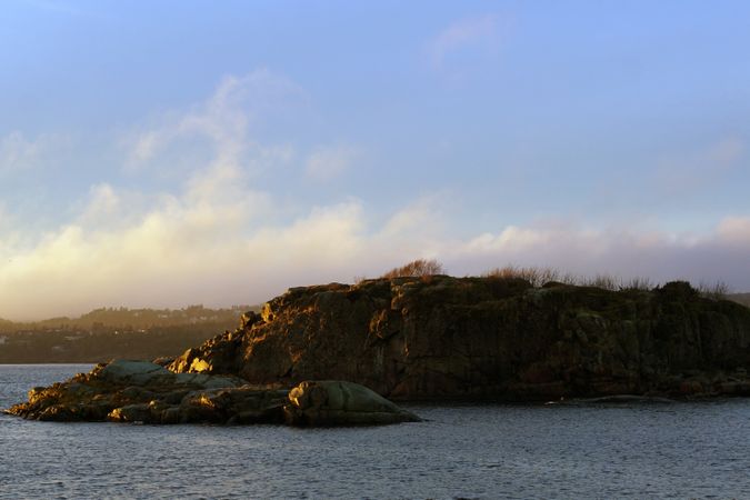 Peaceful seashore lake at sunset
