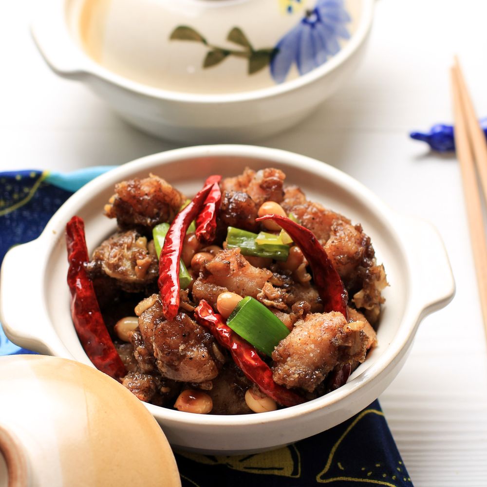 Homemade Kung Pao Chicken with Sichuan Pepper, Topped with Nuts