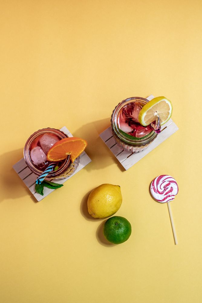 Jars of pink cold ice tea