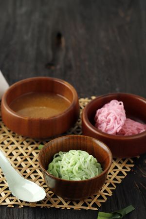 Putu Mayang, Indonesian Traditional Dessert in Wooden Bowl