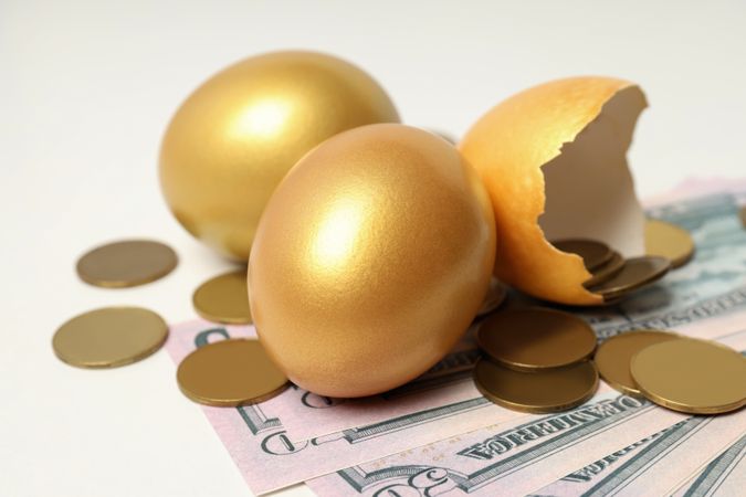 Concept of wealth and retirement - golden eggs