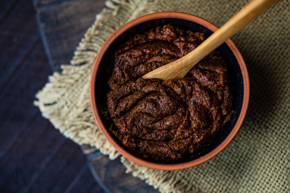 Top view of Georgian adjika sauce