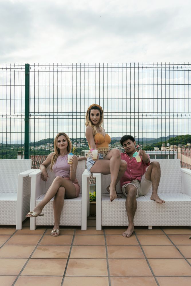 Group of friends having a pool party