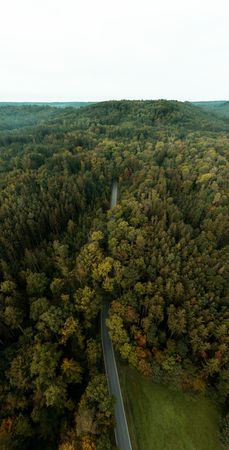 Drone aerial view with road passing through Germany