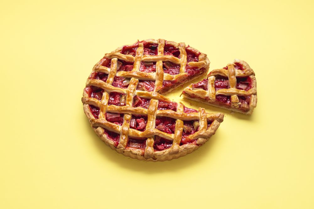 Closeup of homemade rhubarb tart