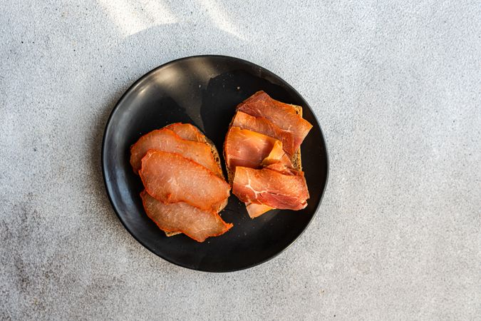 Toasts with rye bread and meat slices