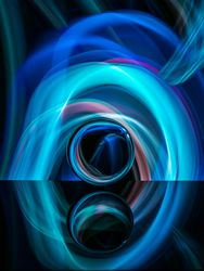 Crystal ball on board near abstract shines