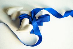 Top view of gift with blue Valentine theme