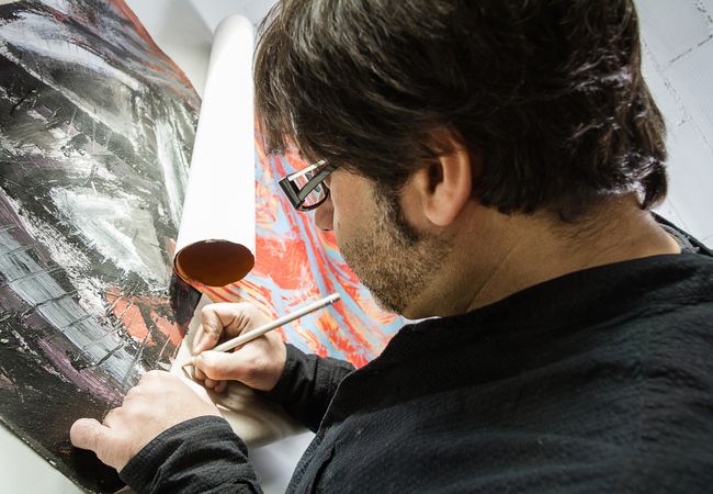 Painter artist signing oil canvas
