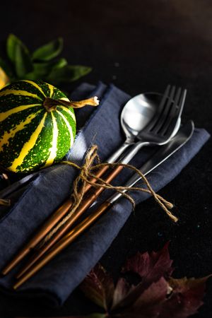 Close up of elegant cutlery with fresh squash