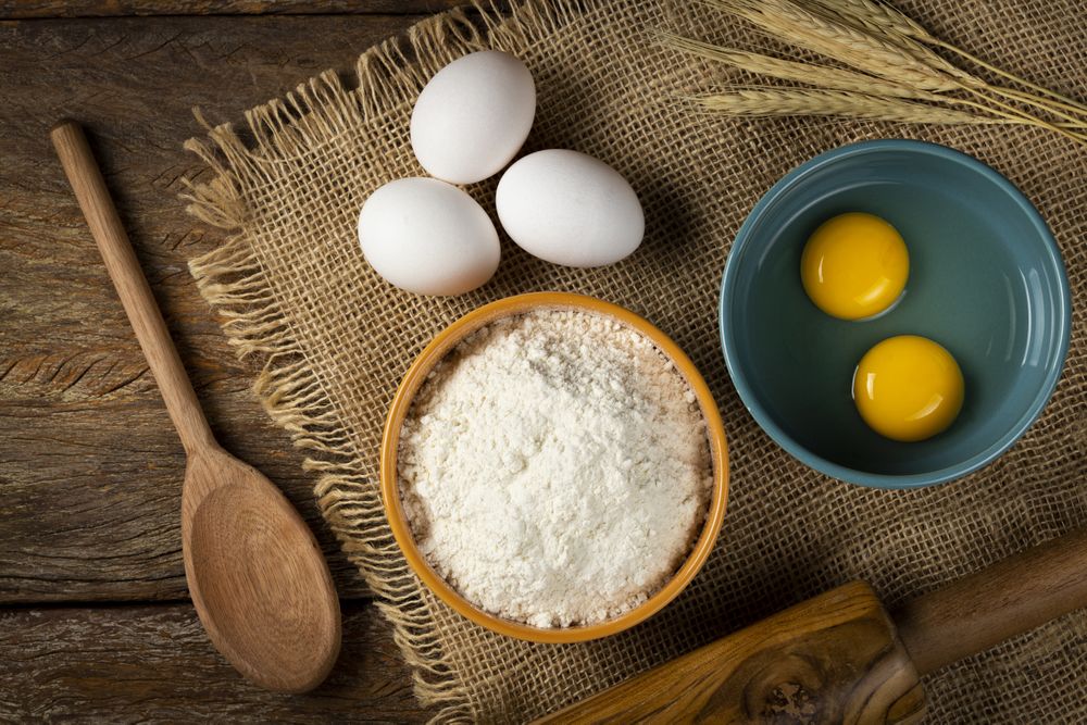 Ingredients for making a cake on the table.